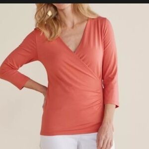 Soft Surroundings Alyssa Knit Top Apricot Brandy Womens XL 3/4 Sleeves
